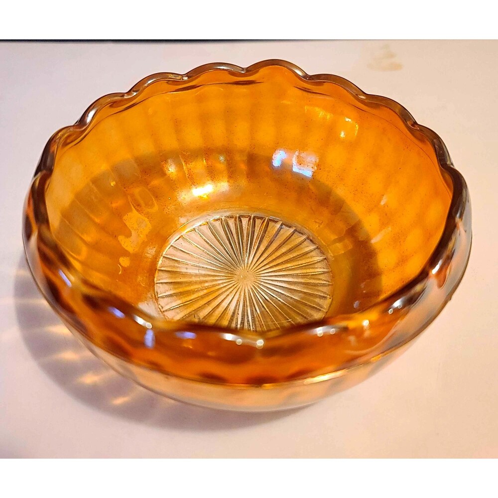 Carnival Marigold‎ Glass Starburst Ribbed 7” Bowl